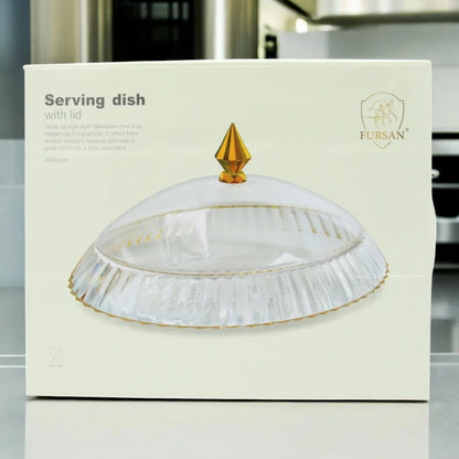 Elegant Shatter-Resistant Acrylic Serving Dish with Lid – 38x31 cm | Gold Motif Decorative Tableware for Dining & Gifting - Damoo