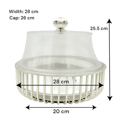 Elegant Silver Cake Server with Dome Lid – Al Fursan Modern Classic Collection (AF-30CS-8) – Stylish Dessert Stand for Parties, Events, and Home Display - Damoo
