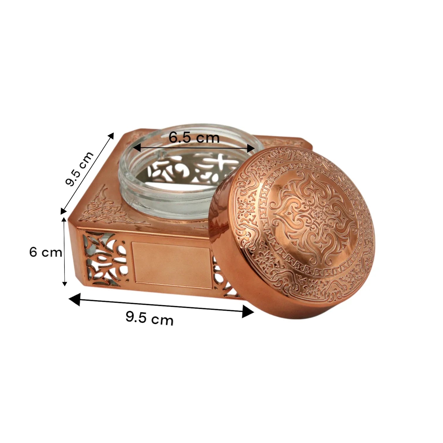 Elegant Square Bronze Incense Powder Jar 180 ML – Arabic Style Bakhoor Storage Container with Intricate Cutout Design & Dome Lid - Damoo