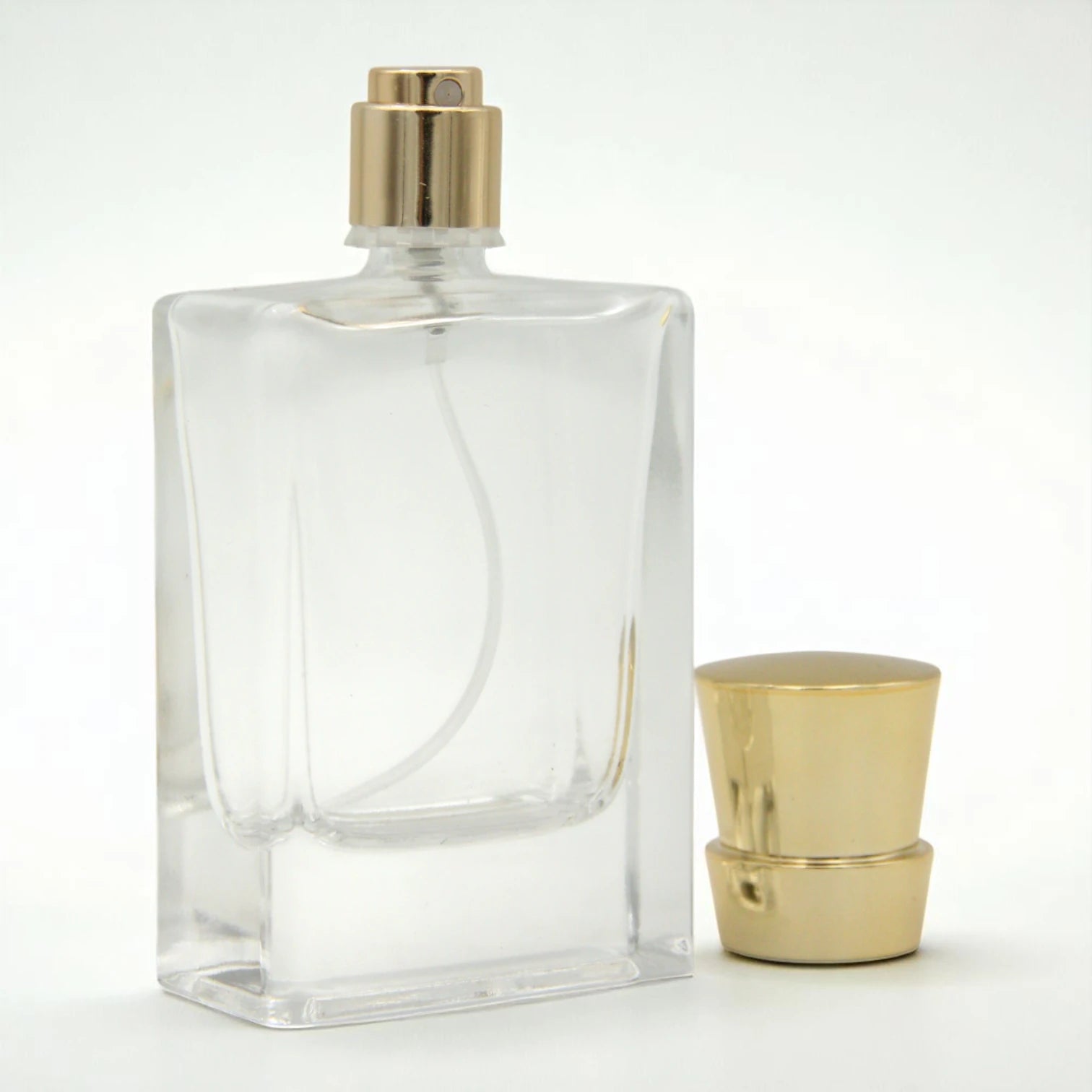 Elegant Square Glass Perfume Bottle 50 ML – Refillable Atomizer with Gold Spray Cap - Damoo