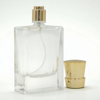 Elegant Square Glass Perfume Bottle 50 ML – Refillable Atomizer with Gold Spray Cap - Damoo
