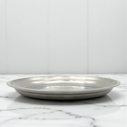 Elegant Stainless Steel Embossed Serving Plate – Round Silver Tray for Snacks, Fruits & Sweets – Durable, Rust-Resistant & Decorative Design for Home or Events - Damoo