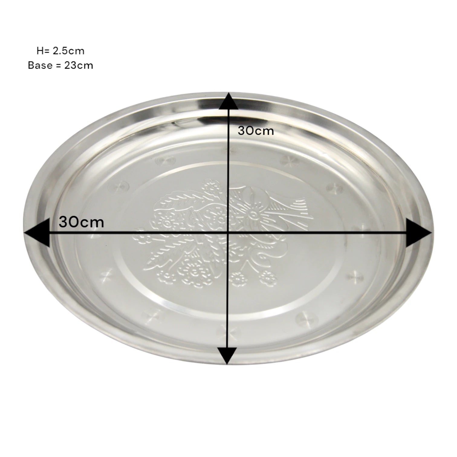 Elegant Stainless Steel Embossed Serving Plate – Round Silver Tray for Snacks, Fruits & Sweets – Durable, Rust-Resistant & Decorative Design for Home or Events - Damoo