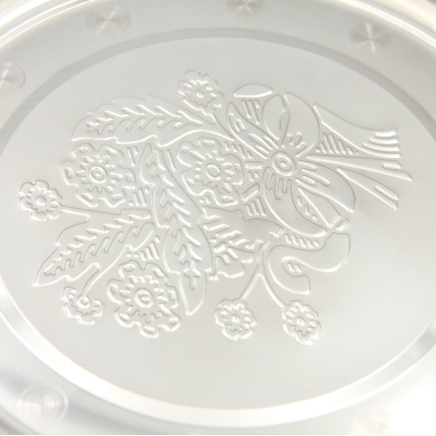 Elegant Stainless Steel Embossed Serving Plate – Round Silver Tray for Snacks, Fruits & Sweets – Durable, Rust-Resistant & Decorative Design for Home or Events - Damoo