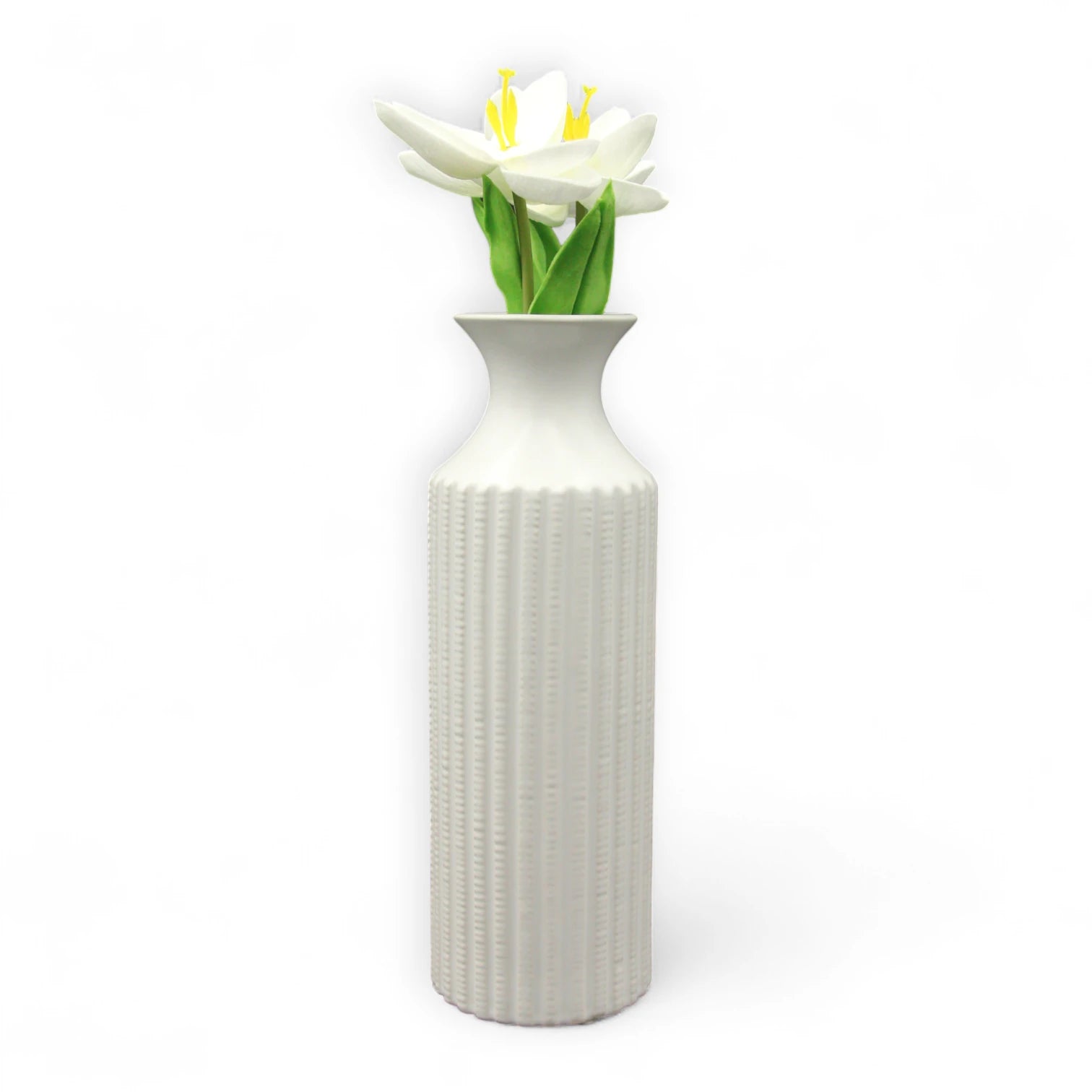 Elegant Tall Fluted Ceramic Flower Vase – Modern Minimalist Floor Vase for Pampas & Dried Flowers – Lightweight Decorative Accent for Home, Office & Events - Damoo