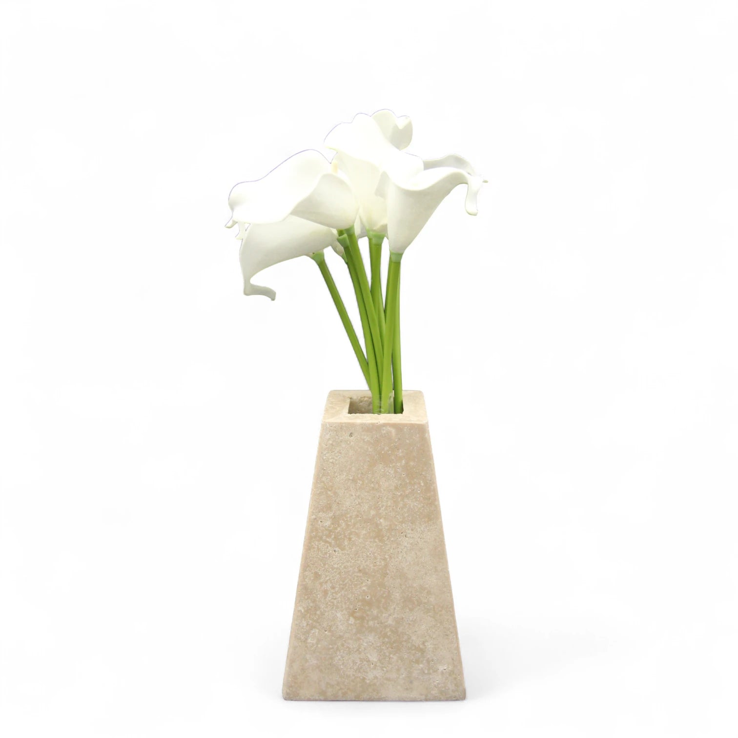 Elegant Tall Travertine Stone Vase with Modern Tapered Silhouette – Minimalist Natural Home Decor for Fresh or Dried Flowers - Damoo
