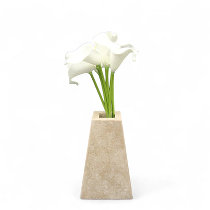 Elegant Tall Travertine Stone Vase with Modern Tapered Silhouette – Minimalist Natural Home Decor for Fresh or Dried Flowers - Damoo