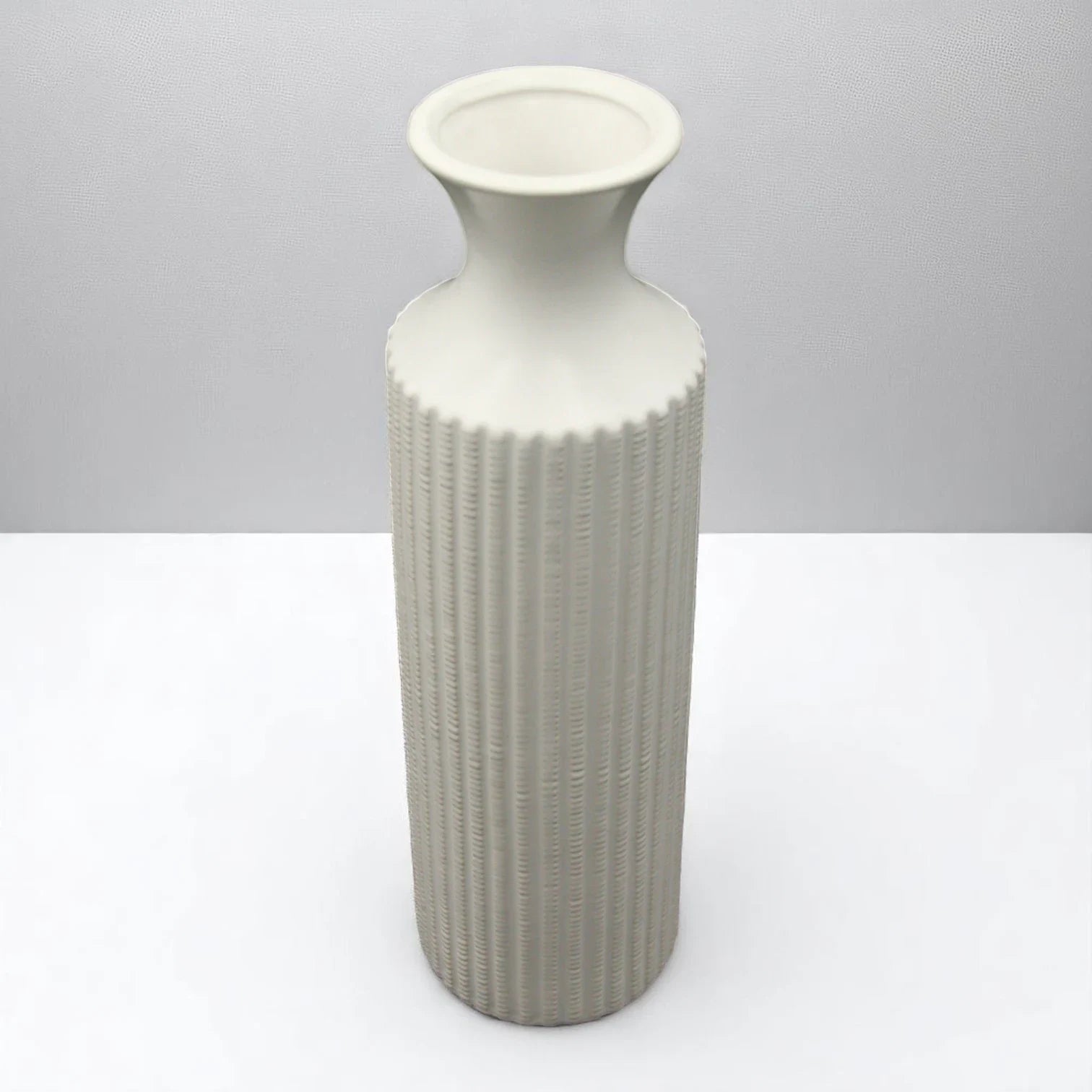 Elegant Tall White Ceramic Flower Vase – Textured Surface, Modern Home Décor Accent - Damoo