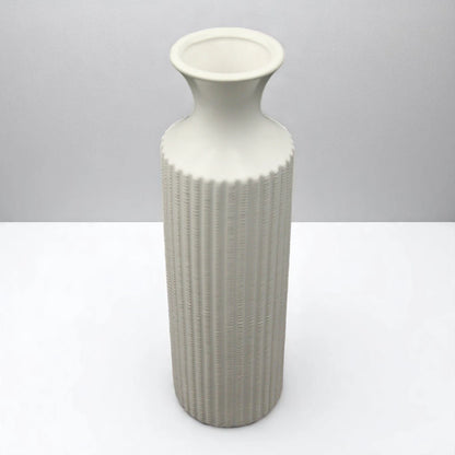 Elegant Tall White Ceramic Flower Vase – Textured Surface, Modern Home Décor Accent - Damoo