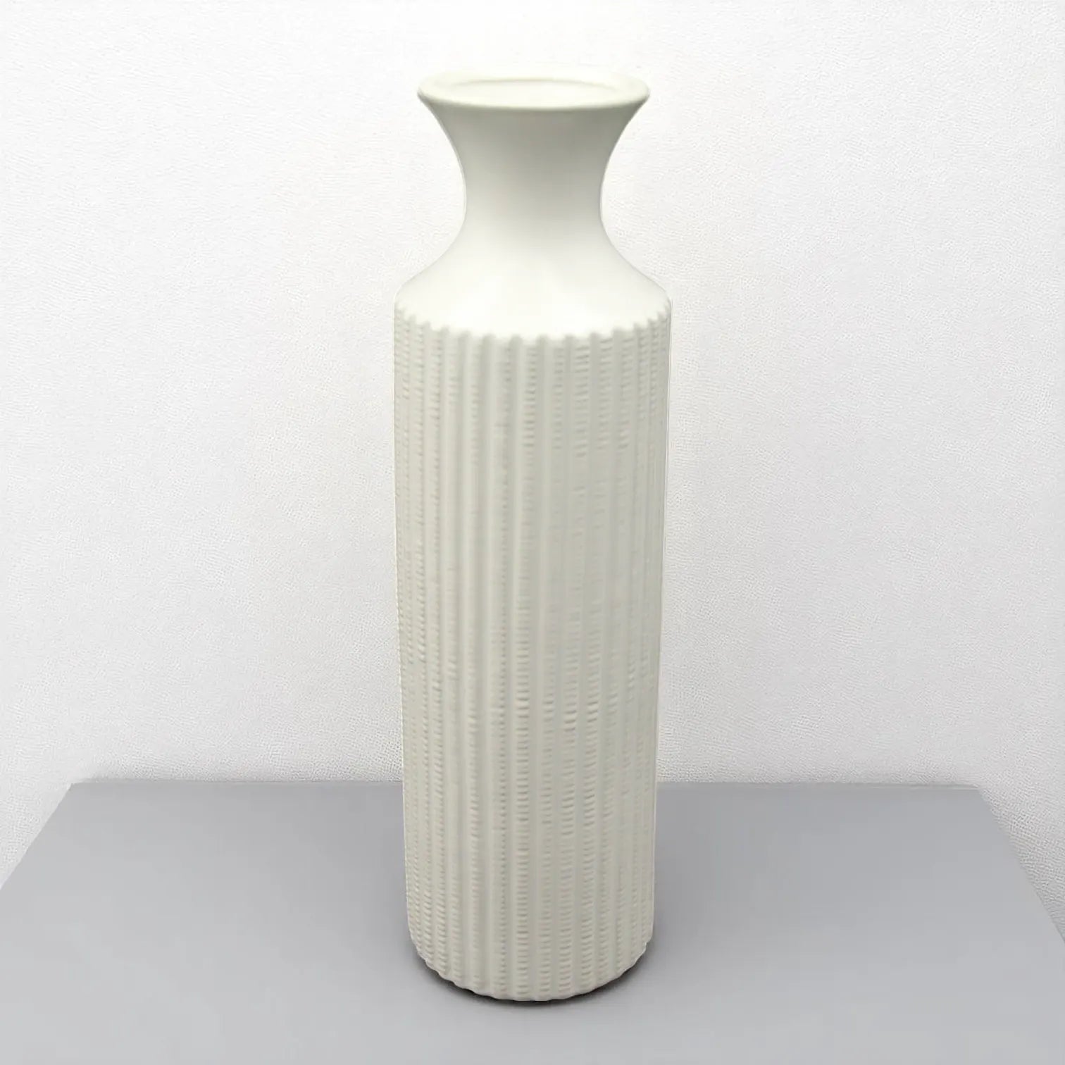 Elegant Tall White Ceramic Flower Vase – Textured Surface, Modern Home Décor Accent - Damoo