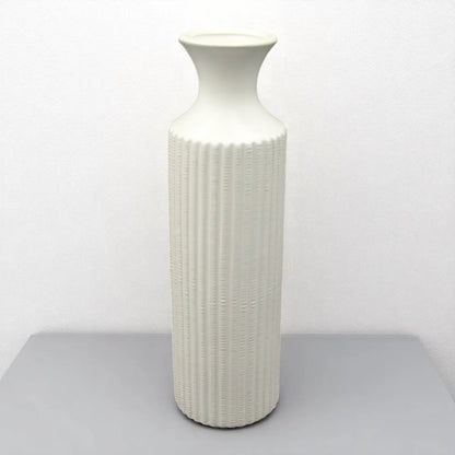 Elegant Tall White Ceramic Flower Vase – Textured Surface, Modern Home Décor Accent - Damoo