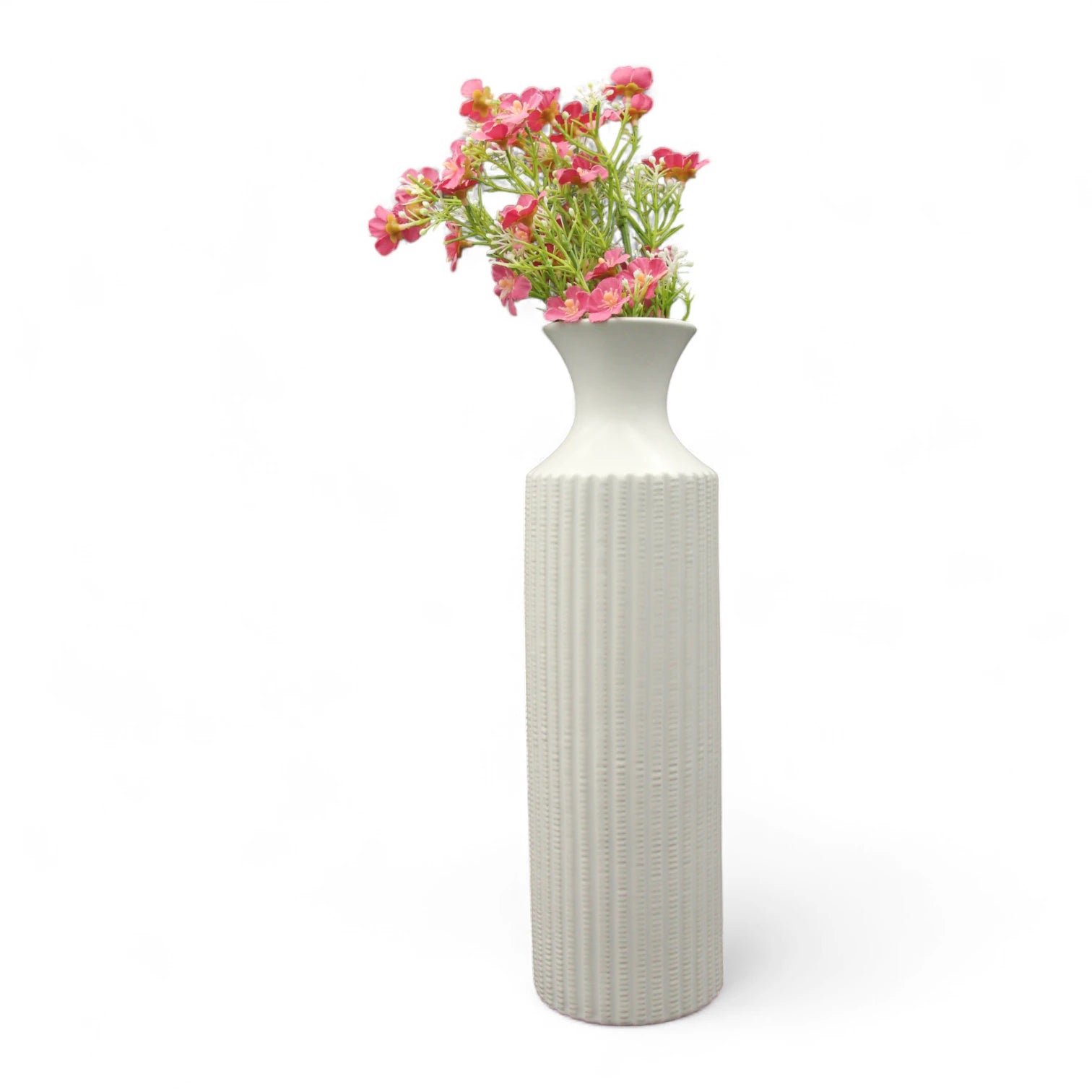 Elegant Tall White Ceramic Flower Vase – Textured Surface, Modern Home Décor Accent - Damoo