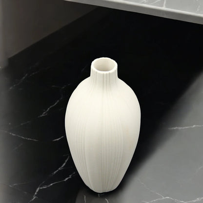 Elegant Tall White Ceramic Vase with Textured Vertical Lines – Minimalist Matte Pottery Accent for Living Room, Office, Shelf & Tabletop Home Decor - Damoo