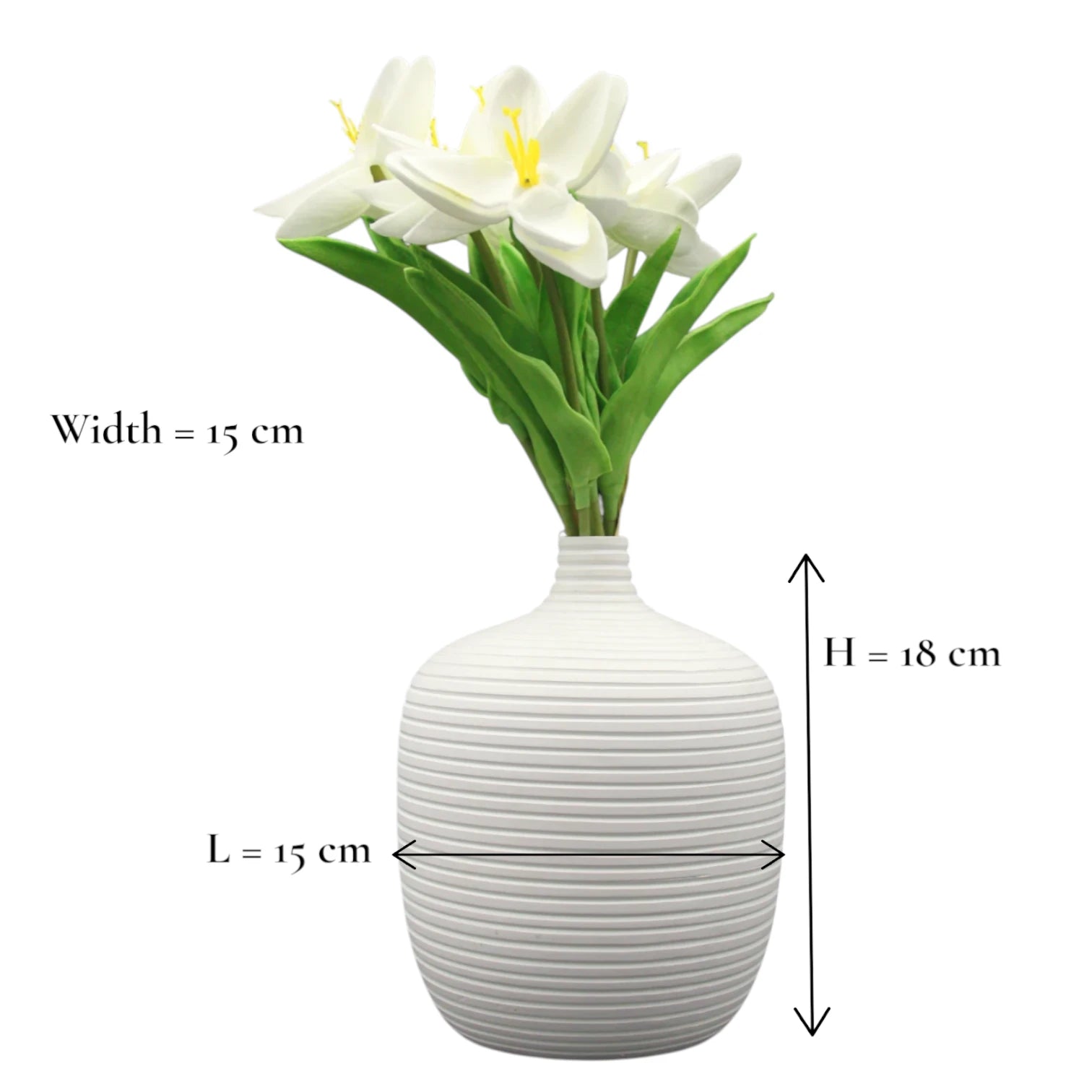 Elegant White Ceramic Vase with Textured Lines – Minimalist Matte Pottery Accent for Living Room, Office, Shelf & Tabletop Home Decor - Damoo