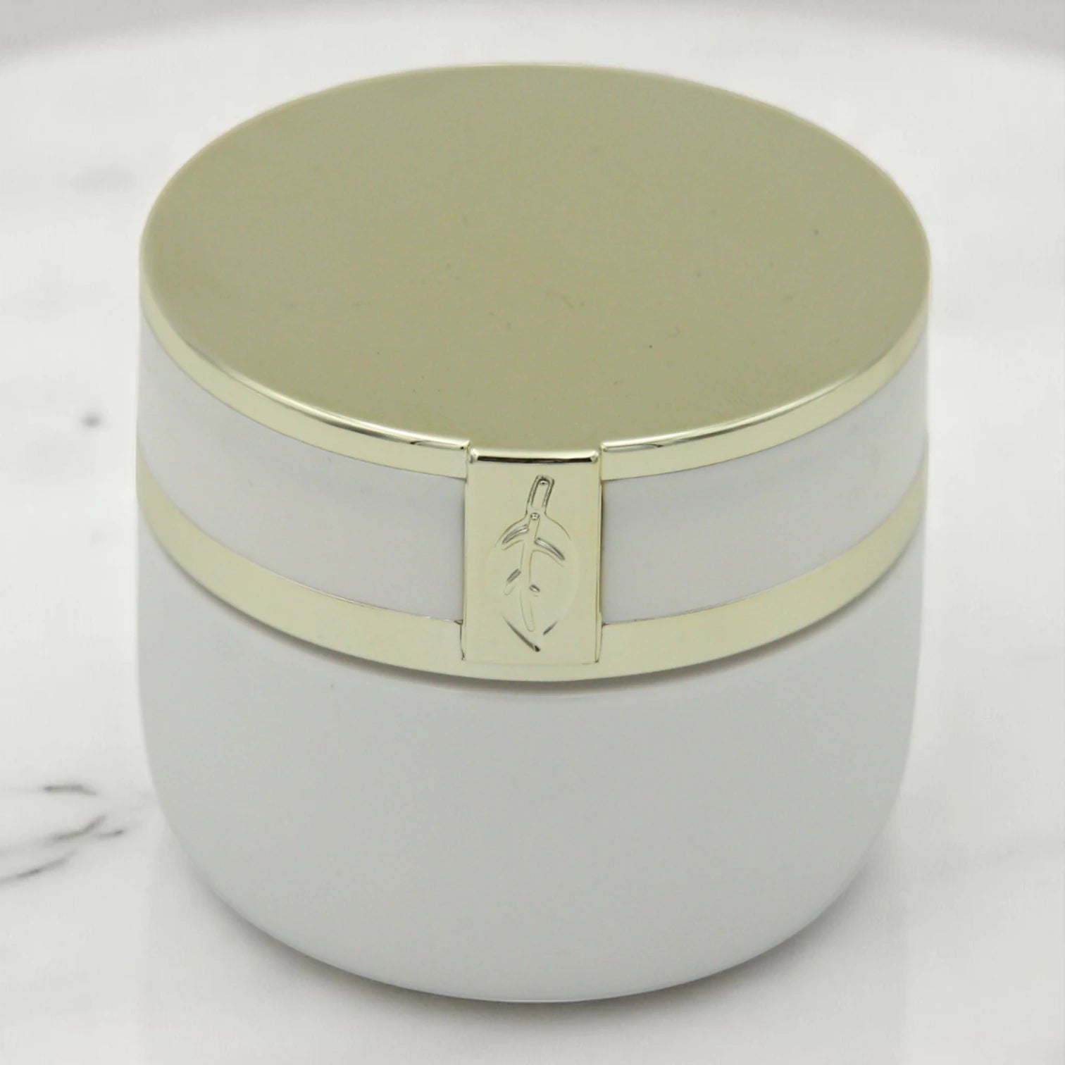 Elegant White & Gold Incense Jar 100 ML – Luxury Bakhoor Container with Leaf Detail - Damoo