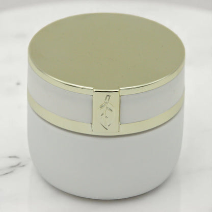 Elegant White & Gold Incense Jar 100 ML – Luxury Bakhoor Container with Leaf Detail - Damoo