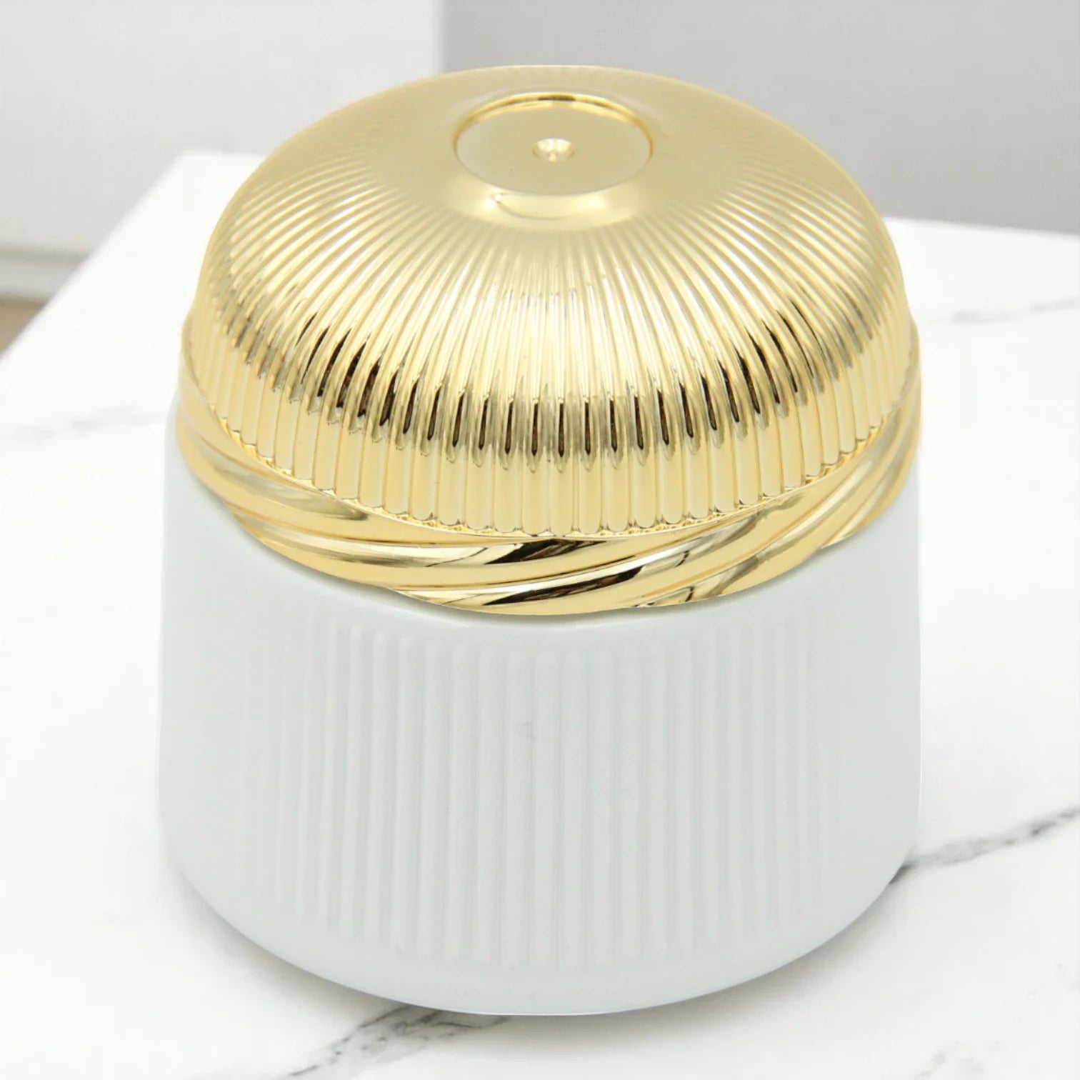 Elegant White Incense Jar with Luxe Gold Lid 100 ML | Airtight Container for Resin & Cone Storage - Damoo