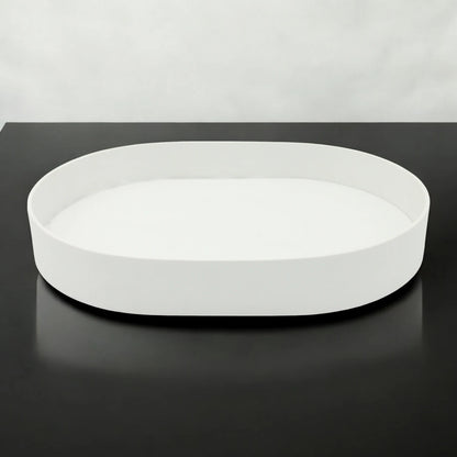 Elegant White Oval Leather Catchall Tray – Minimalist PU Leather Valet Organizer for Desk, Dresser, or Entryway - Damoo