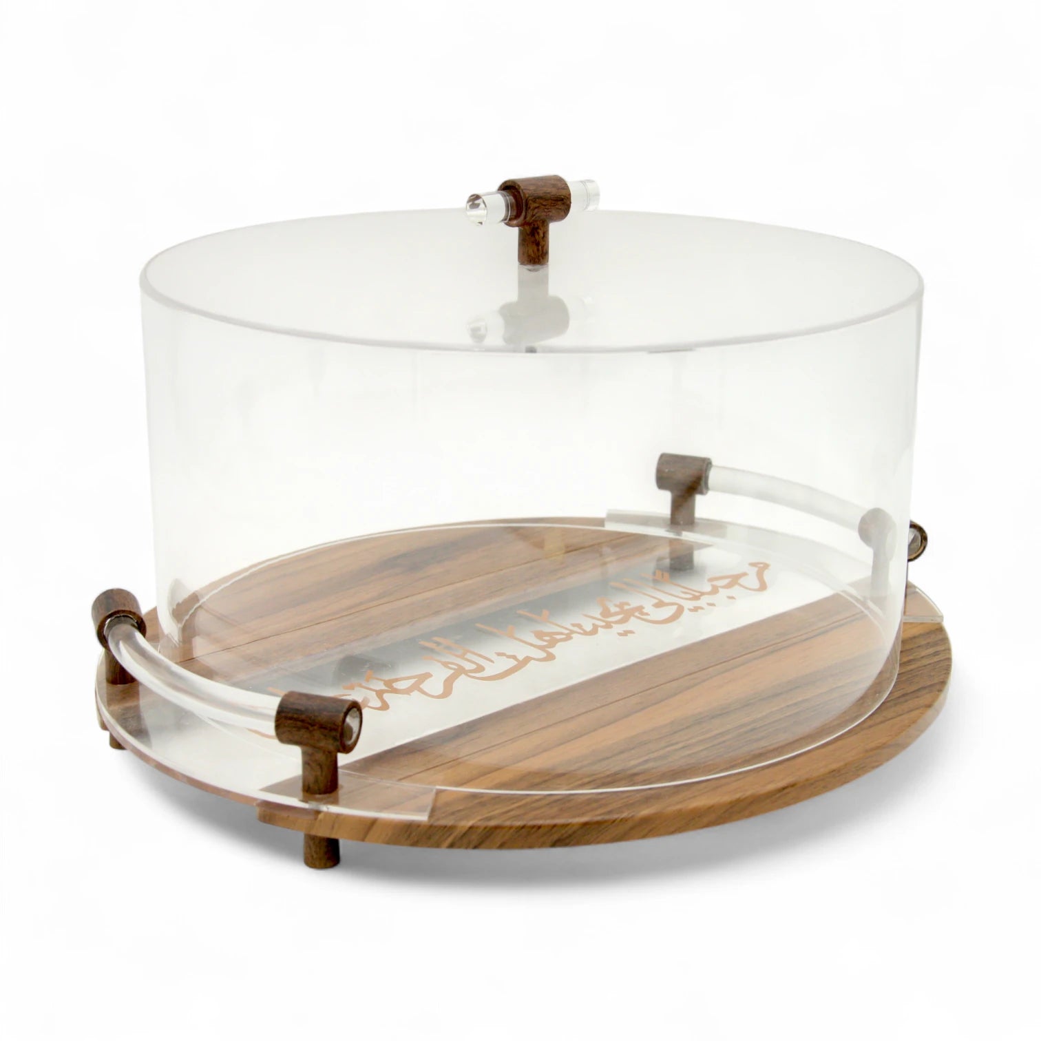 Elegant Wooden Acrylic Serving Tray with Arabic Calligraphy & Clear Lid – Multipurpose Decorative Hostess Tray - Damoo