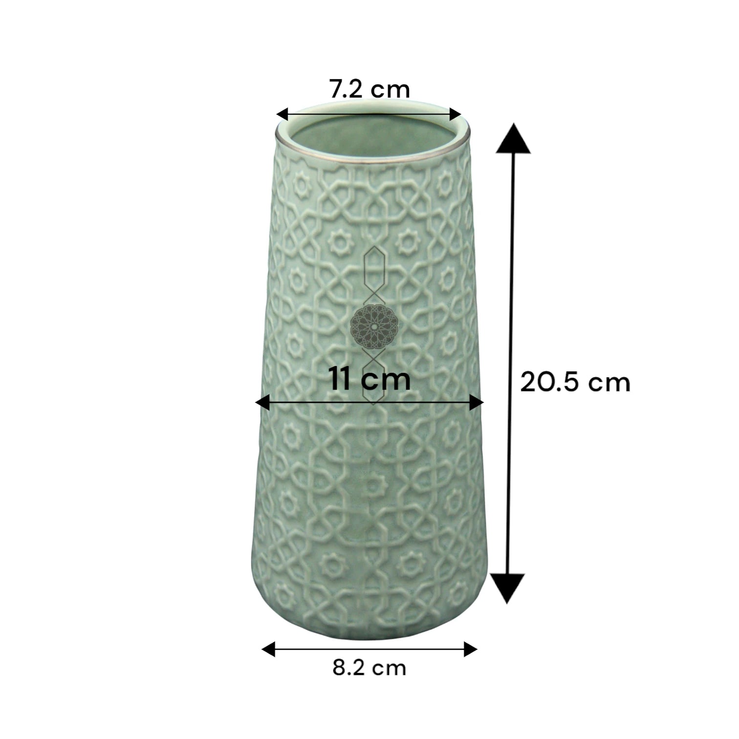 Embossed Ceramic Vase with White Artificial Lilies | Vintage Moroccan Pattern Home Decor - Damoo