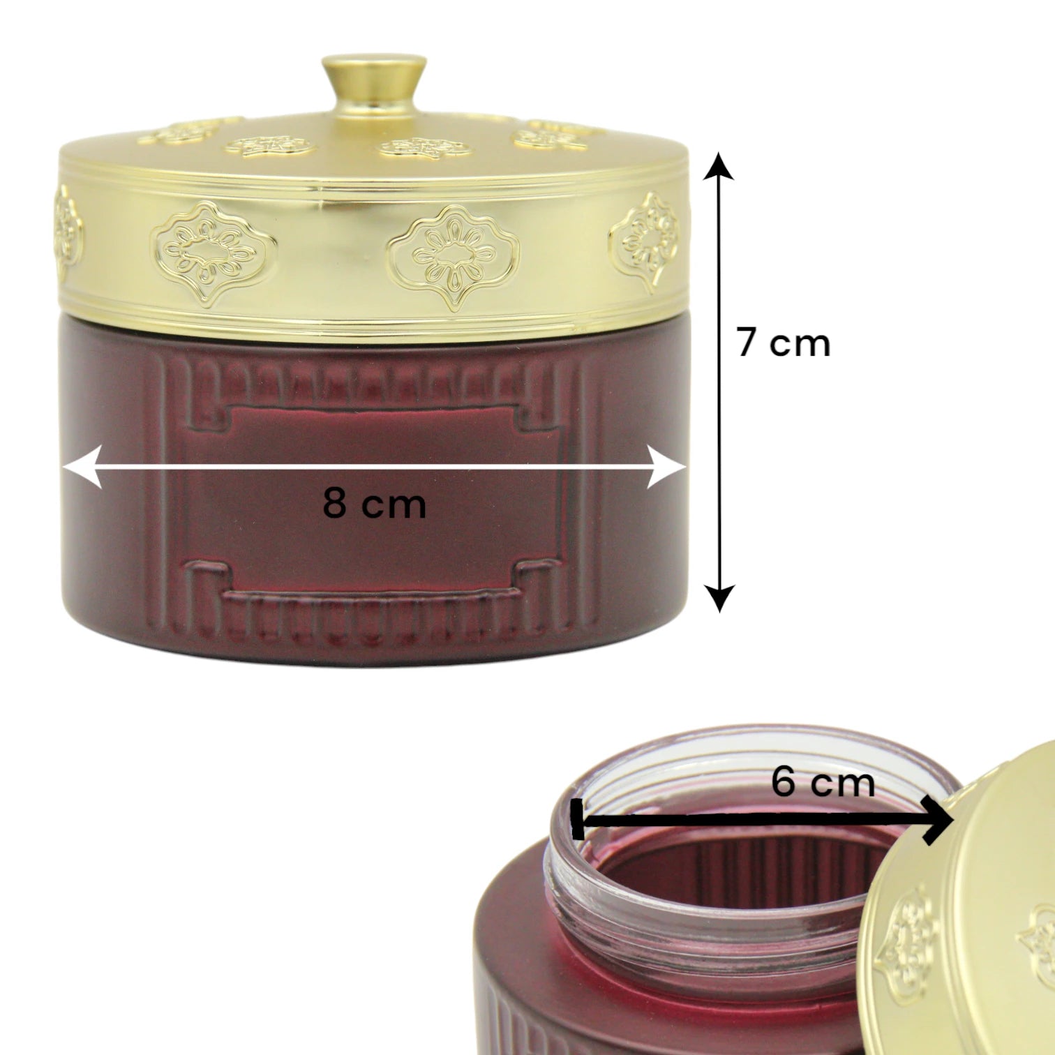 Empty Bakhoor Storage Jar 160ML – Elegant Red & Gold Glass Jar | EMPTY BAKHOOR JAR | BAKHOOR & OUD JAR | Decorative Multipurpose Container - Damoo