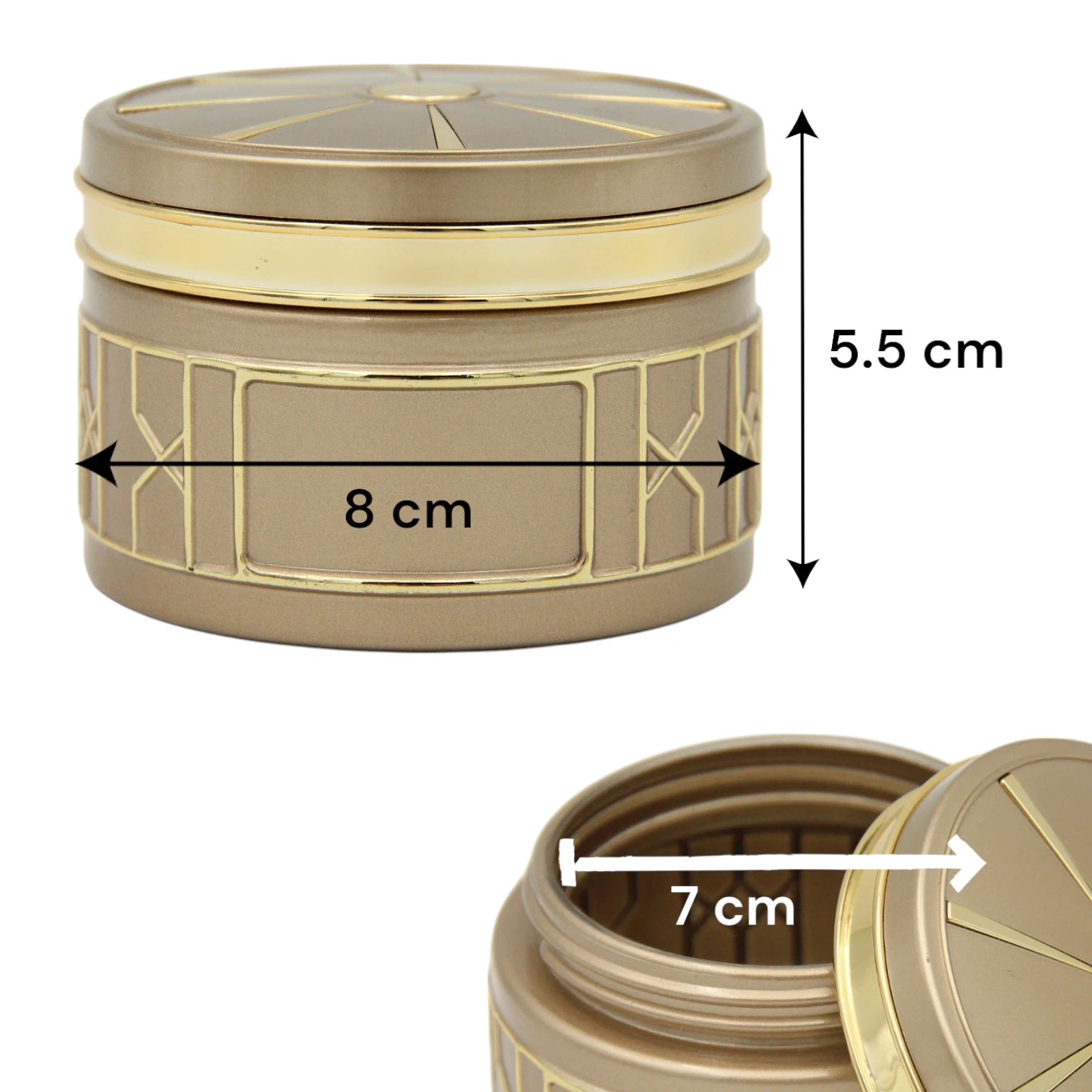 Empty Bakhoor Storage Jar 170ML – Beige Body with Gold Geometric Design & Lid - Elegant Incense Storage - Damoo