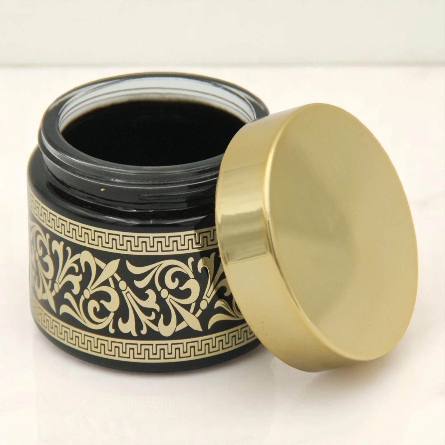 Empty Bakhoor Storage Jar 50ML – Elegant Black & Gold Bakhoor Jar | Oud Jar | Decorative Glass Jar for Multipurpose Use - Damoo