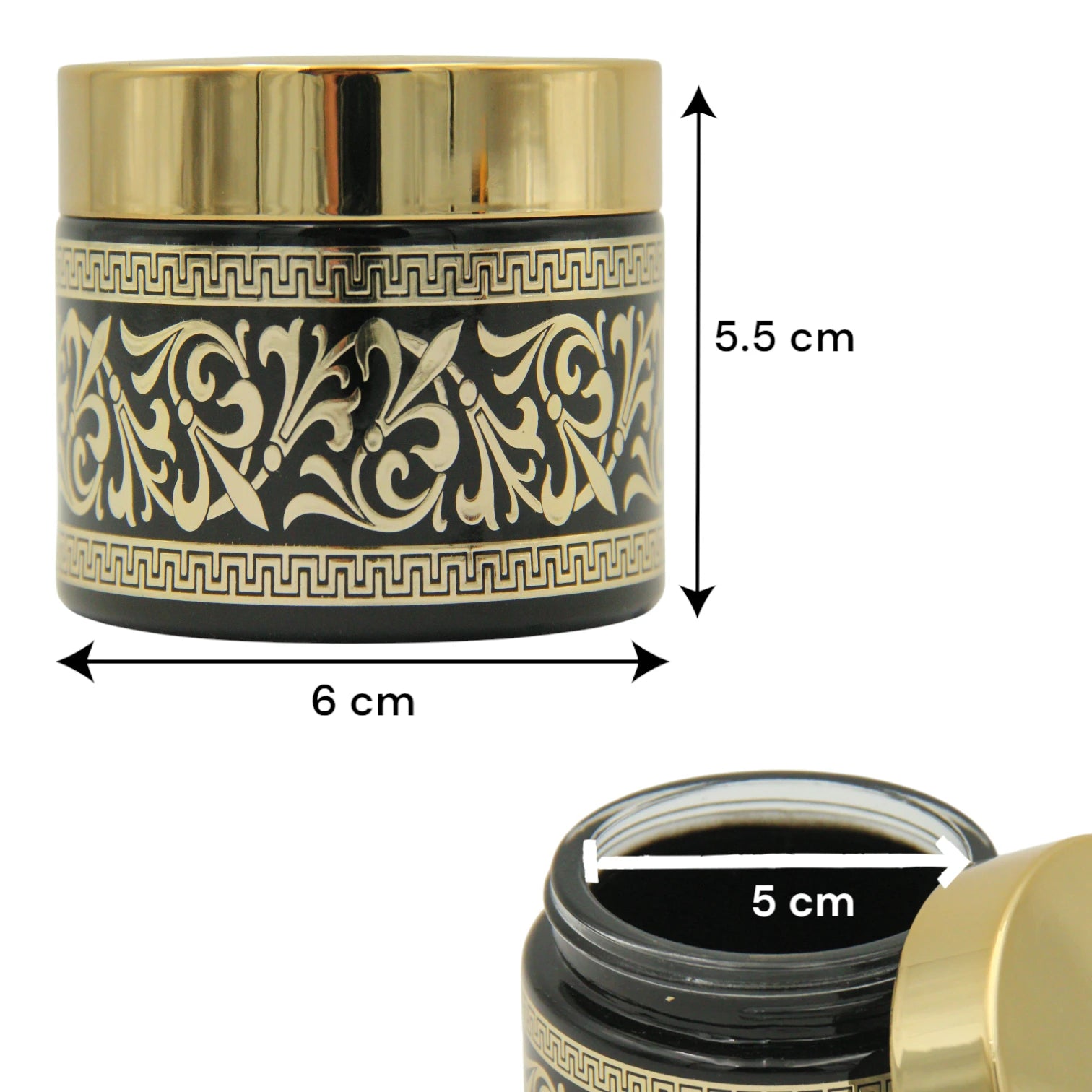 Empty Bakhoor Storage Jar 50ML – Elegant Black & Gold Bakhoor Jar | Oud Jar | Decorative Glass Jar for Multipurpose Use - Damoo