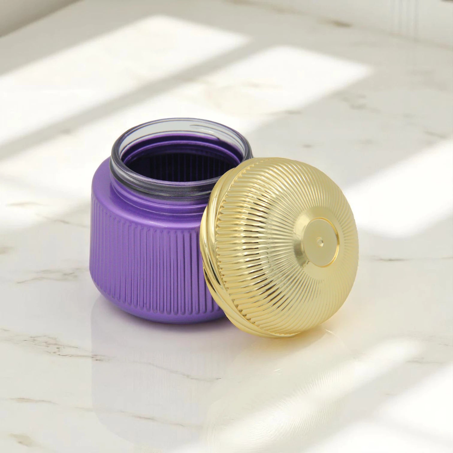 Empty BakhoorStorage Jar 160ML – Pastel Purple with Gold Lid & Elegant Line Detailing - Damoo