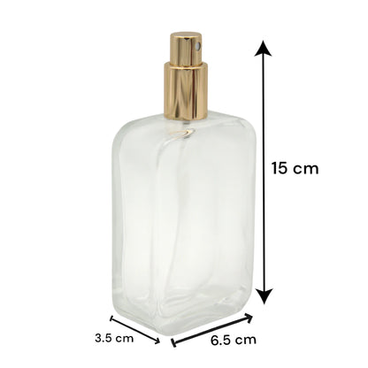 Empty Glass Perfume Bottle 100ML – Clear Refillable Spray Bottle with Smooth Edges & Gold Cap | For Perfumes, Sprays & Essential Oils - Damoo