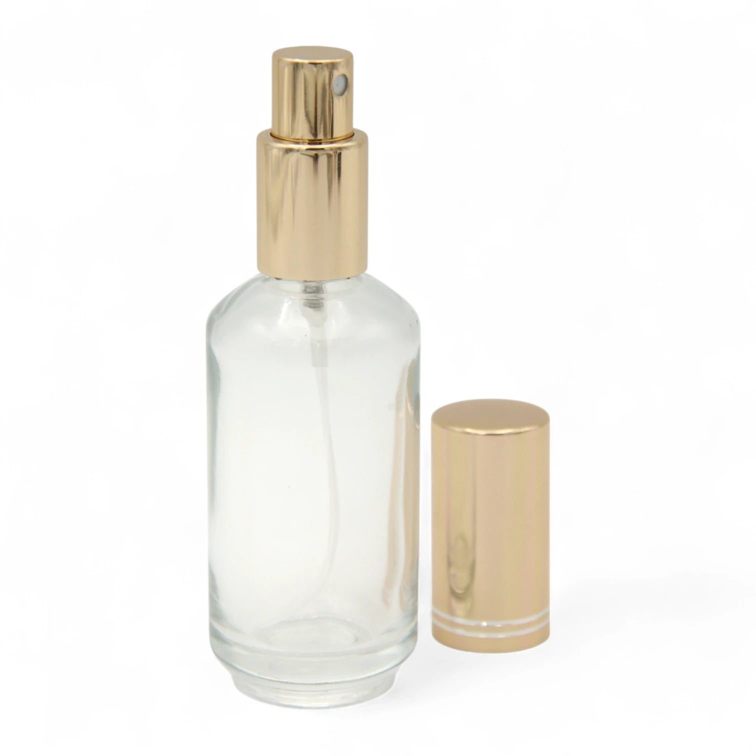 Empty Perfume Bottle 50 ML – Clear Glass Refillable Spray Bottle with Shiny Gold Cap | Portable Atomizer for Perfumes, Essential Oils & Sprays - Damoo