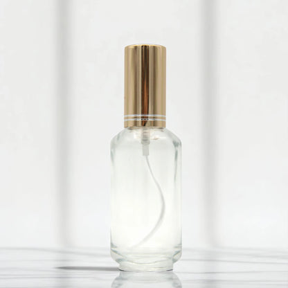 Empty Perfume Bottle 50 ML – Clear Glass Refillable Spray Bottle with Shiny Gold Cap | Portable Atomizer for Perfumes, Essential Oils & Sprays - Damoo