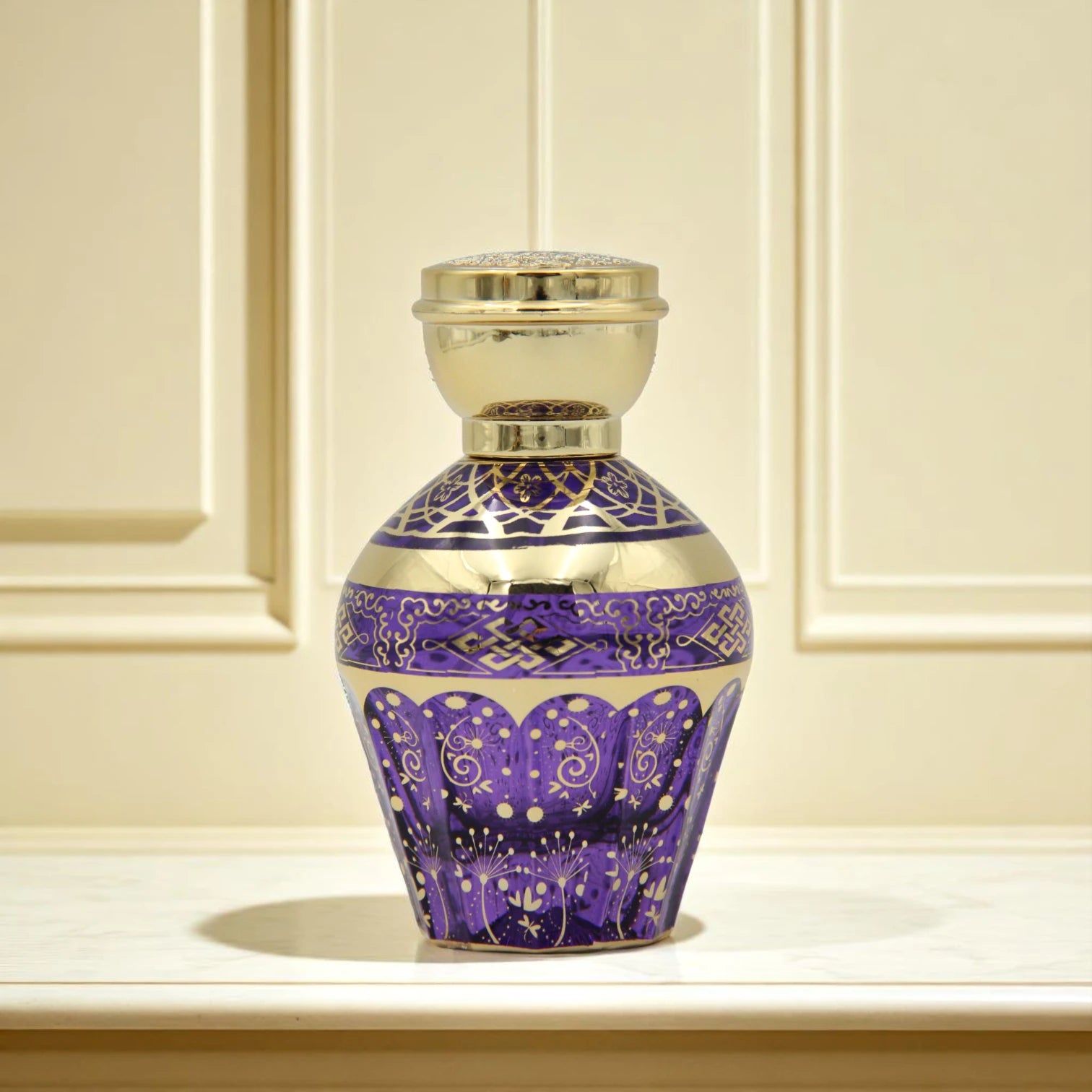 Empty Purple Glass Perfume Bottle 50ML – Elegant Refillable Atomizer with Gold Cap & Patterned Design | For Perfume, Sprays & Essential Oils - Damoo