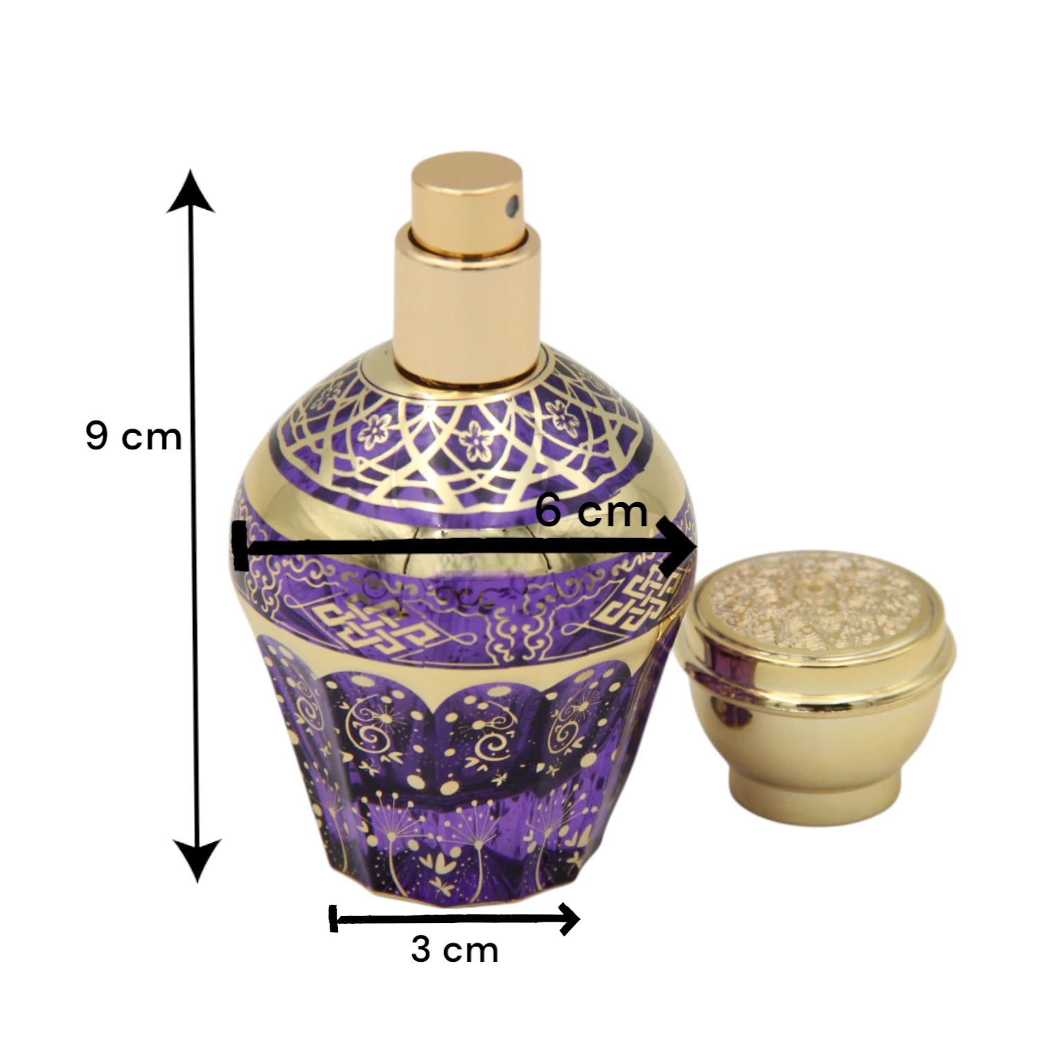 Empty Purple Glass Perfume Bottle 50ML – Elegant Refillable Atomizer with Gold Cap & Patterned Design | For Perfume, Sprays & Essential Oils - Damoo