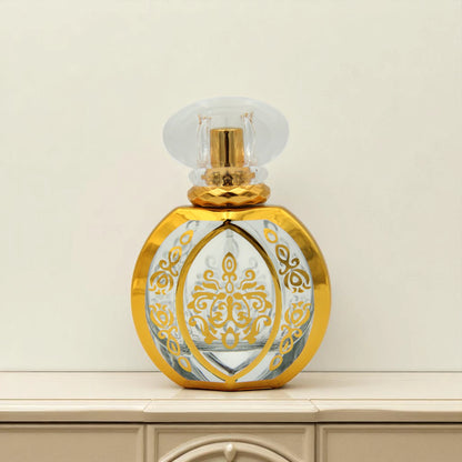 Empty Refillable Perfume Bottle 50 ML – Clear Spray Bottle with Elegant Gold Pattern & Transparent Cap - Damoo