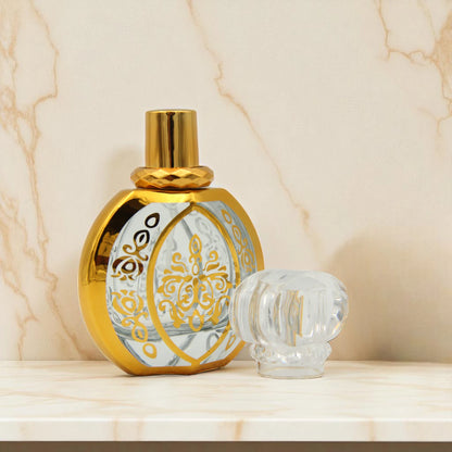 Empty Refillable Perfume Bottle 50 ML – Clear Spray Bottle with Elegant Gold Pattern & Transparent Cap - Damoo