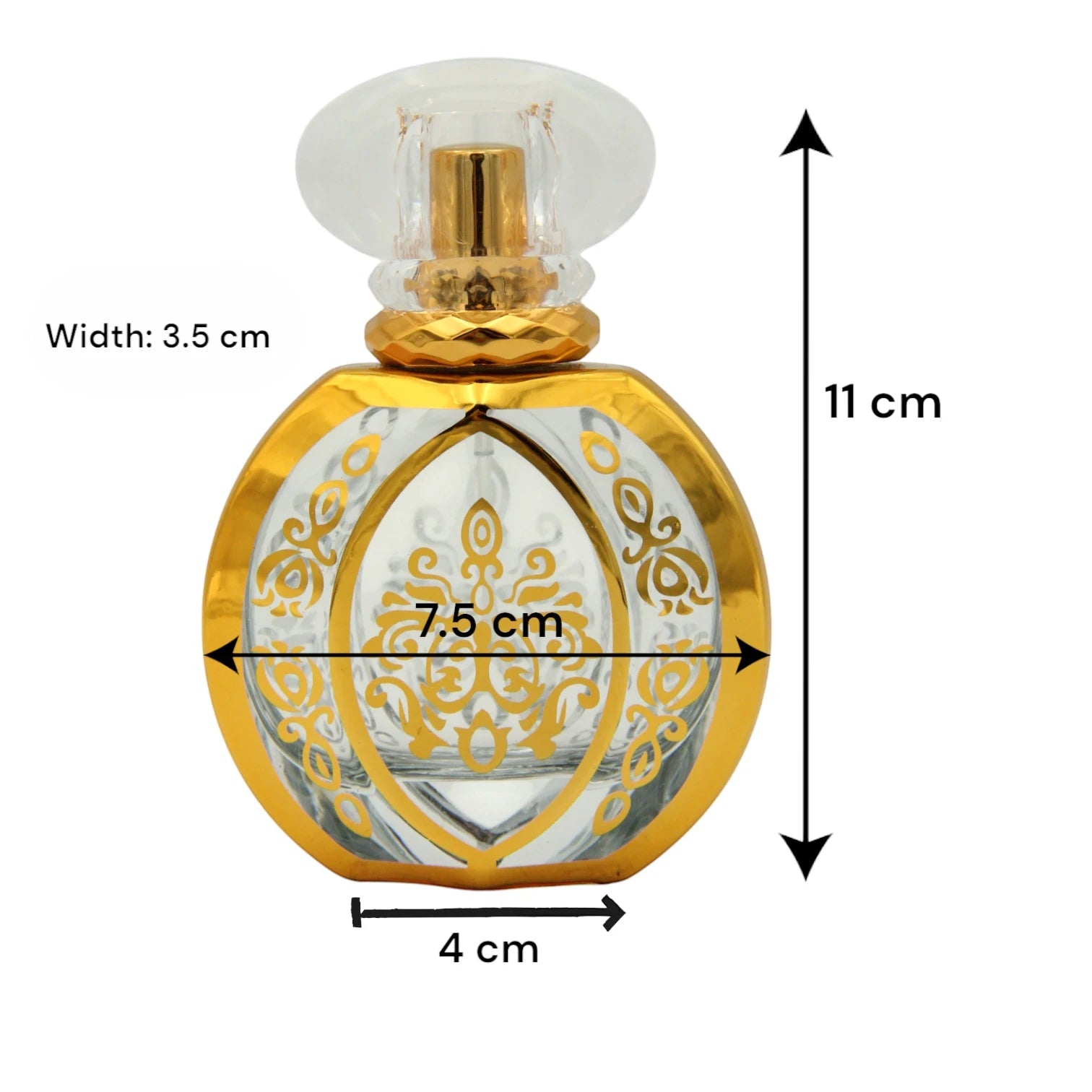 Empty Refillable Perfume Bottle 50 ML – Clear Spray Bottle with Elegant Gold Pattern & Transparent Cap - Damoo