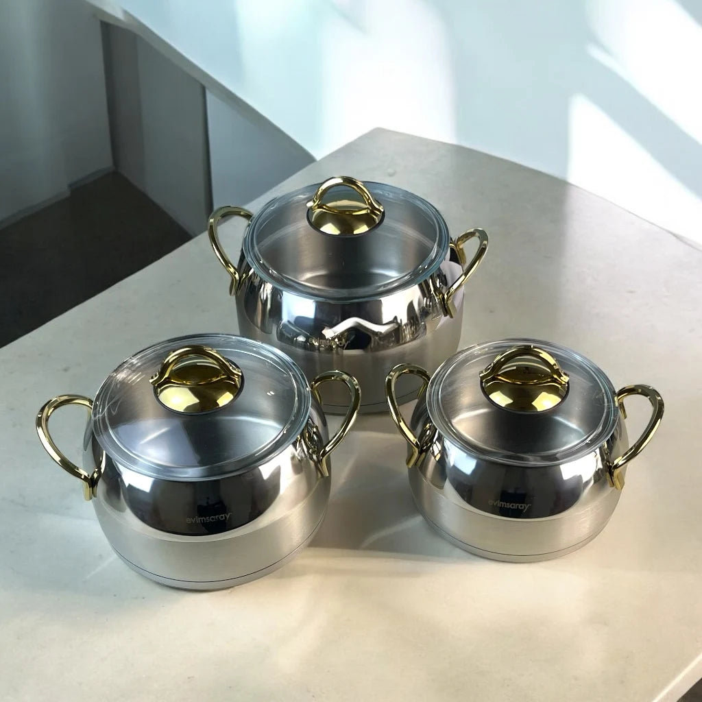 Evimsaray 16 Pieces Premium 18/10 Stainless Steel Cookware Set – Induction Compatible, Non-Toxic, Easy to Clean, Professional Quality Pots and Pans - Damoo