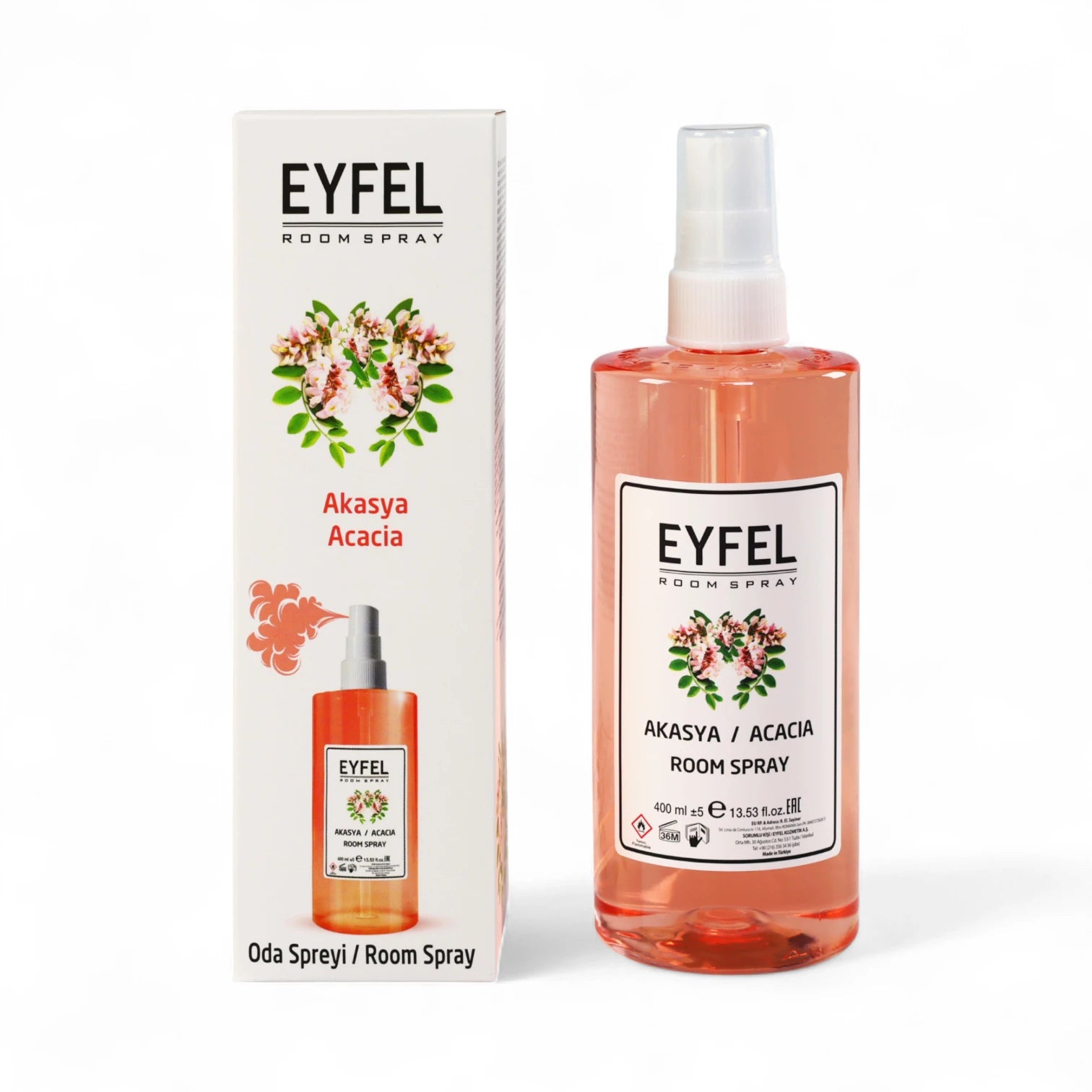Eyfel Acacia Room Spray  400ml - Elegant Floral Air Freshener with Sweet Acacia Blossom Scent - Long-Lasting Home & Office Fragrance - Damoo