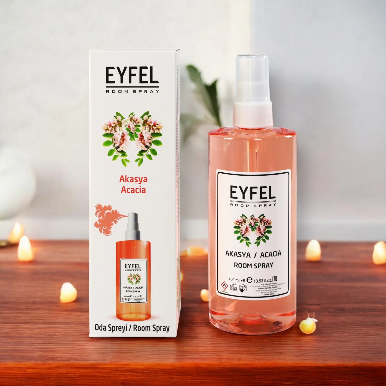 Eyfel Acacia Room Spray  400ml - Elegant Floral Air Freshener with Sweet Acacia Blossom Scent - Long-Lasting Home & Office Fragrance - Damoo