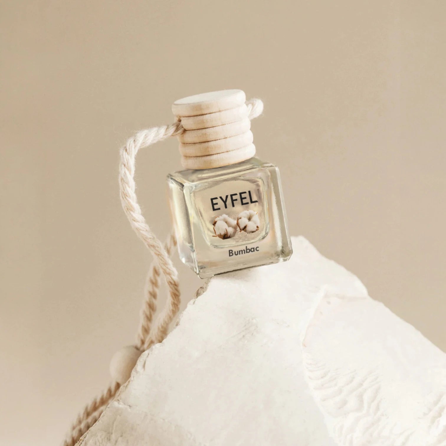 Eyfel Car Air Freshener – Bumbac Scent | Long-Lasting Hanging Wooden Diffuser with Liquid Perfume | Soft Cotton Fragrance for Cars & Small Spaces (10ml) - Damoo