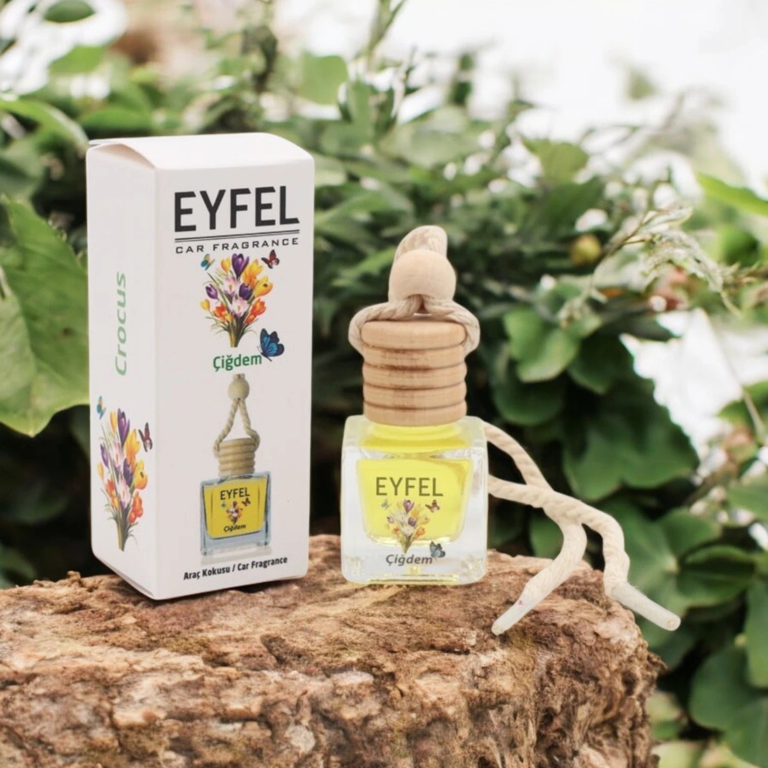 Eyfel Car Air Freshener – Çiğdem (Crocus) Scent | Long-Lasting Hanging Wooden Diffuser with Liquid Perfume | Soft Floral Turkish Spring-Inspired Car Fragrance (10ml) - Damoo