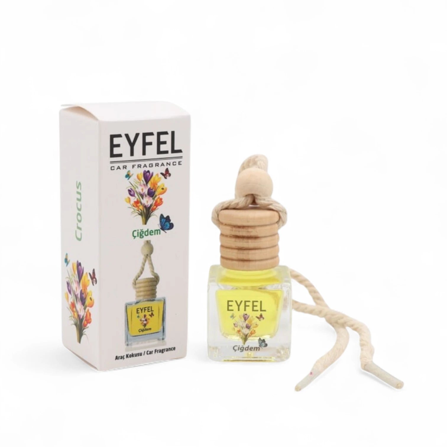 Eyfel Car Air Freshener – Çiğdem (Crocus) Scent | Long-Lasting Hanging Wooden Diffuser with Liquid Perfume | Soft Floral Turkish Spring-Inspired Car Fragrance (10ml) - Damoo