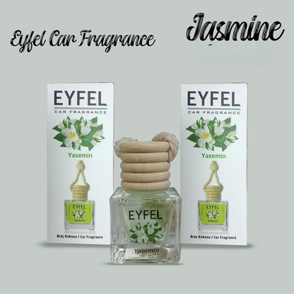 Eyfel Car Air Freshener – Jasmine Scent | Long-Lasting Hanging Wooden Diffuser with Liquid Perfume | Elegant, Floral Car Fragrance for a Fresh Driving Experience (10ml) - Damoo