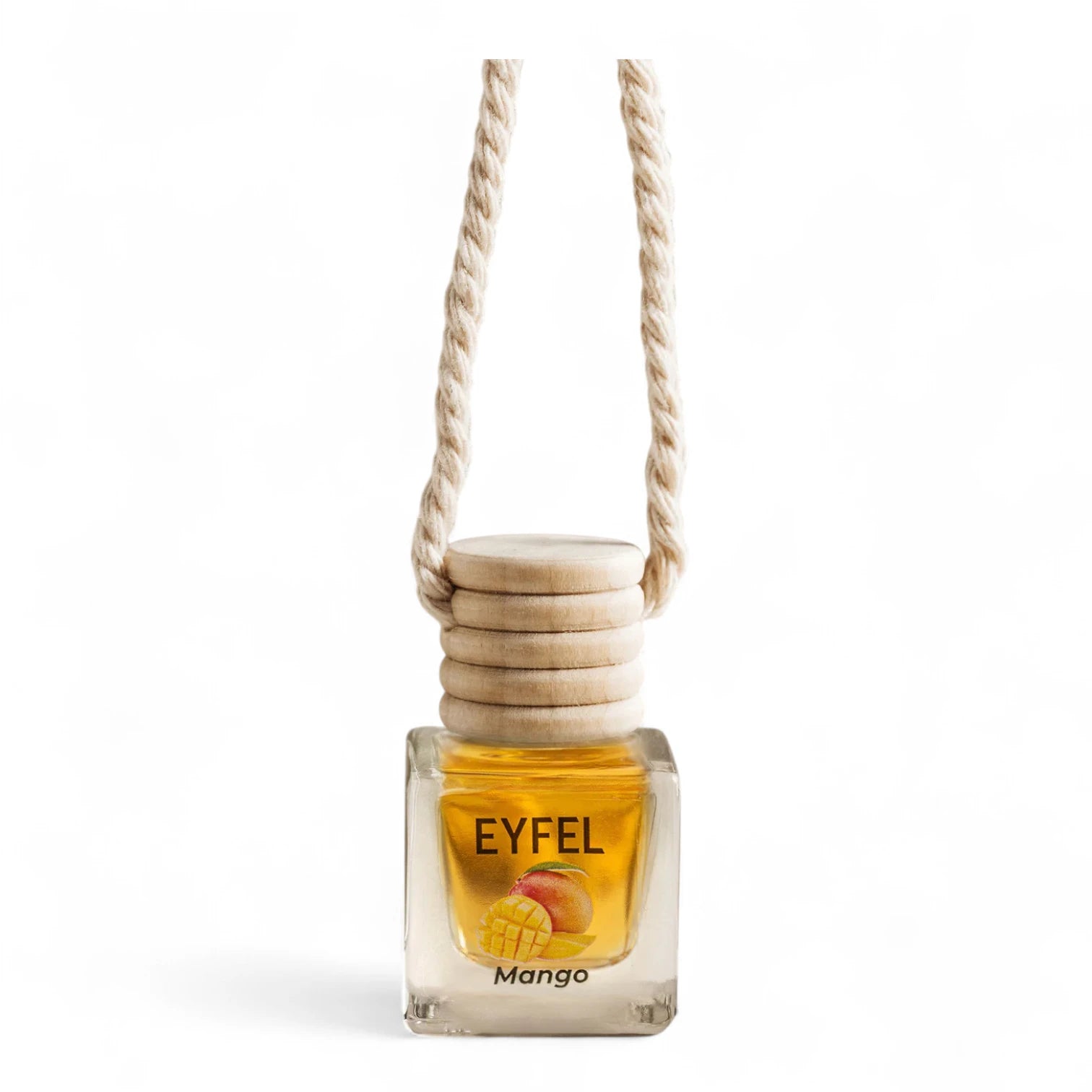 Eyfel Car Air Freshener – Mango Scent | Long-Lasting Hanging Wooden Diffuser with Liquid Perfume | Fruity Tropical Fragrance for Cars & Small Spaces (10ml) - Damoo