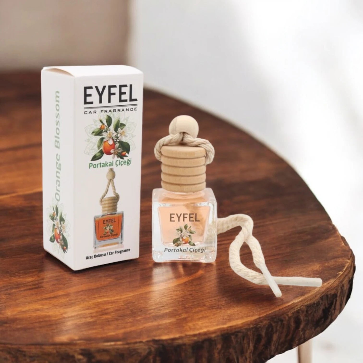 Eyfel Car Air Freshener – Orange Blossom Scent | Long-Lasting Hanging Wooden Diffuser with Liquid Perfume | Citrusy Floral Car Fragrance for a Fresh & Elegant Drive (10ml) - Damoo