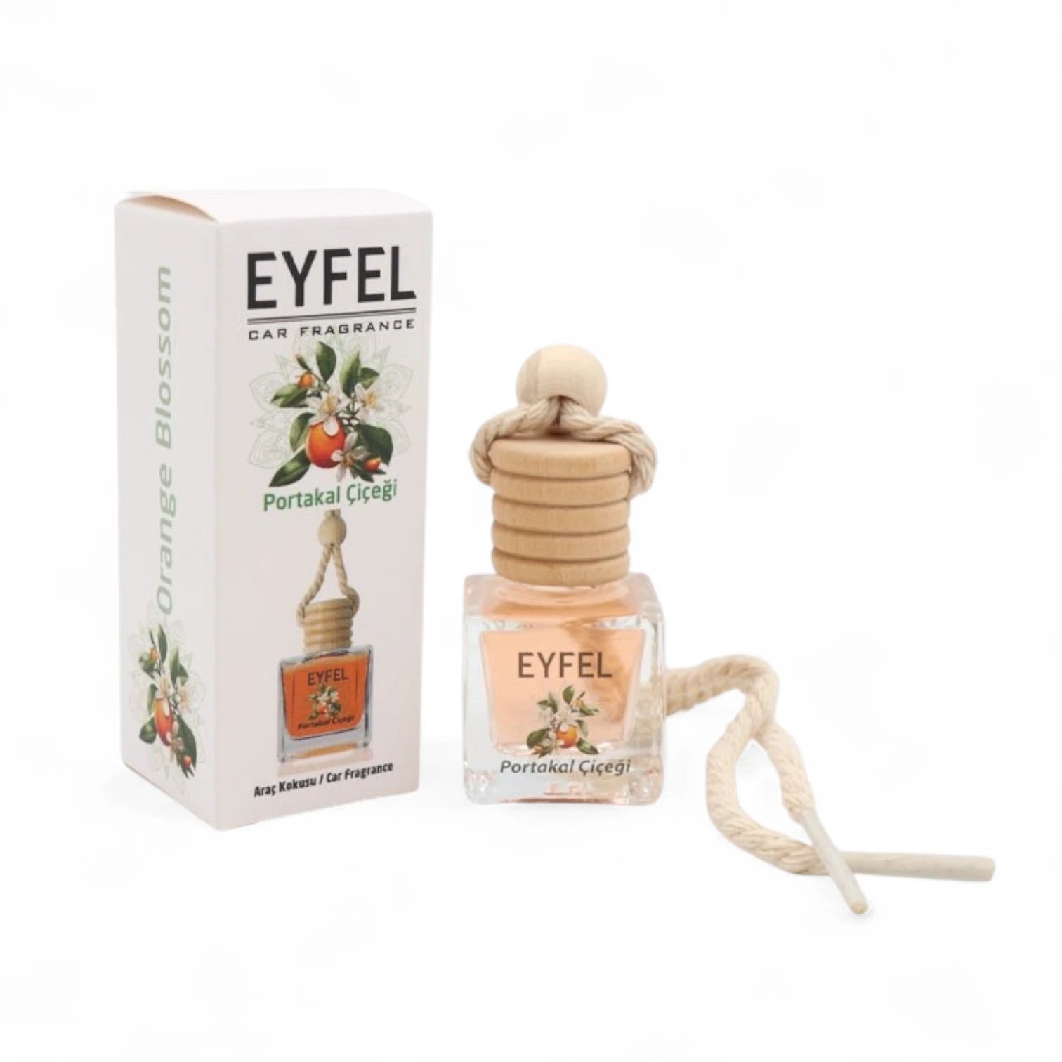 Eyfel Car Air Freshener – Orange Blossom Scent | Long-Lasting Hanging Wooden Diffuser with Liquid Perfume | Citrusy Floral Car Fragrance for a Fresh & Elegant Drive (10ml) - Damoo