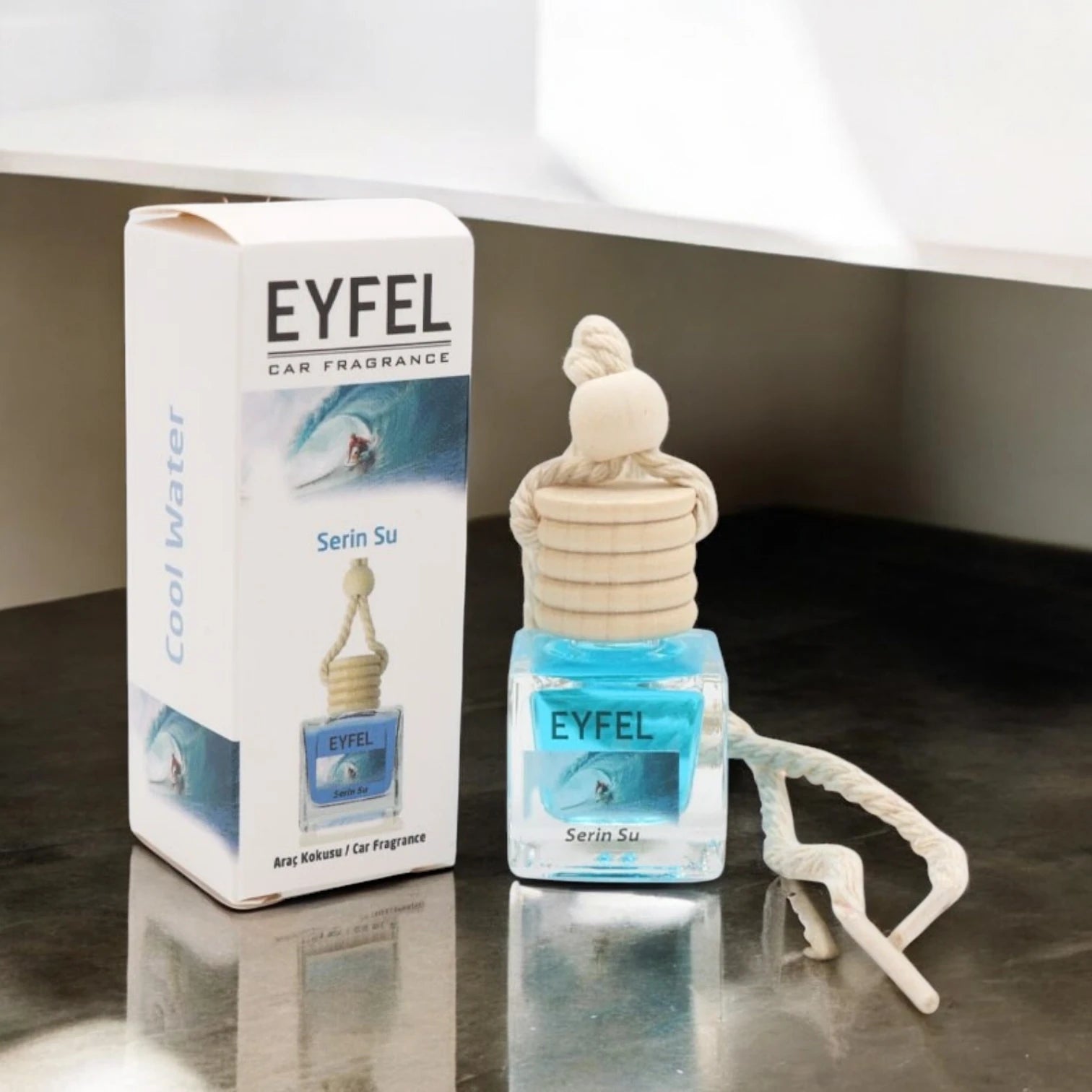 Eyfel Car Air Freshener – Serin Su (Cool Water) Scent | Long-Lasting Hanging Wooden Diffuser with Liquid Perfume | Refreshing Aquatic-Inspired Car Fragrance (10ml) - Damoo