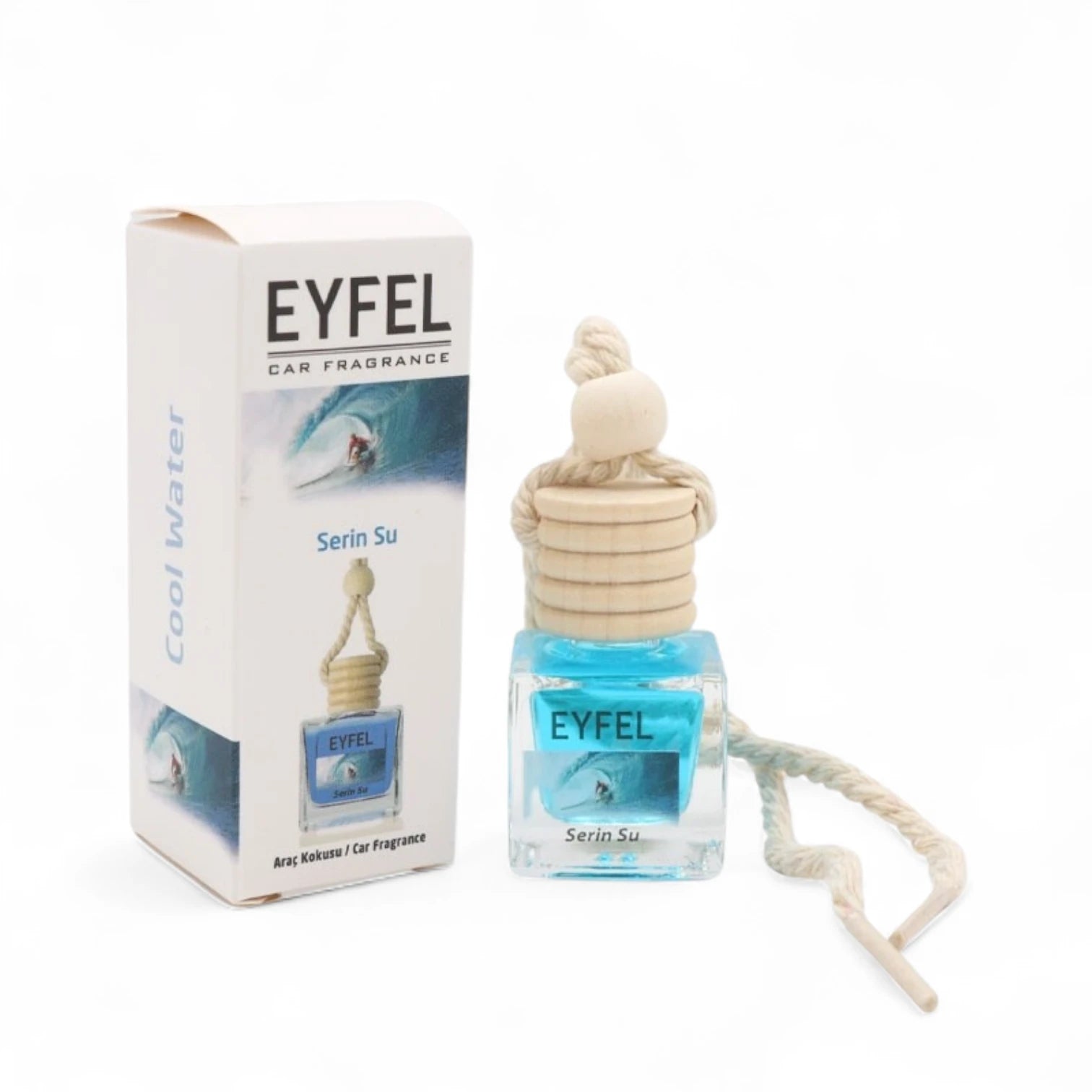 Eyfel Car Air Freshener – Serin Su (Cool Water) Scent | Long-Lasting Hanging Wooden Diffuser with Liquid Perfume | Refreshing Aquatic-Inspired Car Fragrance (10ml) - Damoo