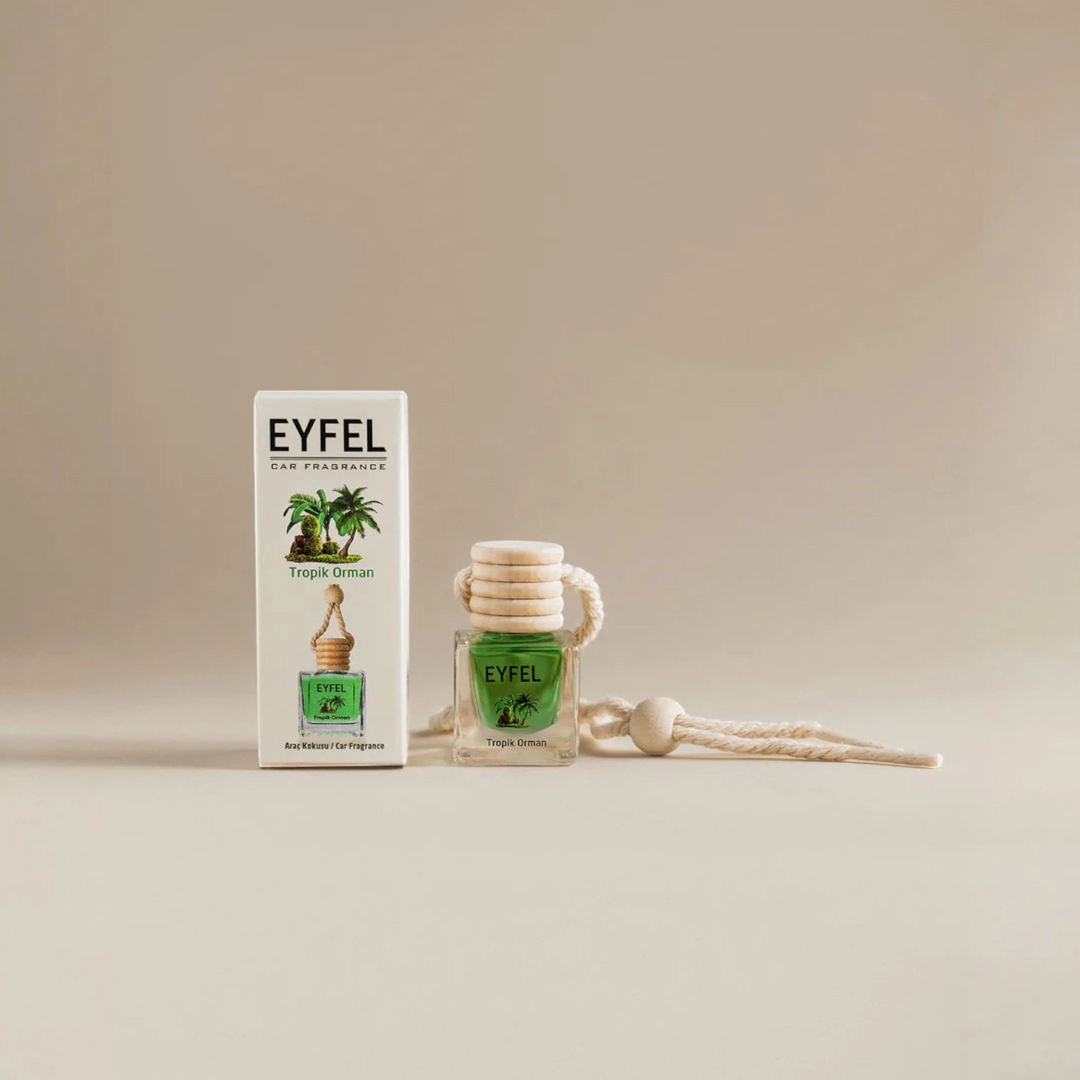 Eyfel Car Air Freshener – Tropical Forest Scent | Long-Lasting Hanging Wood Diffuser with Liquid Perfume | Odor Eliminator for Car & Small Spaces (10ml) - Damoo